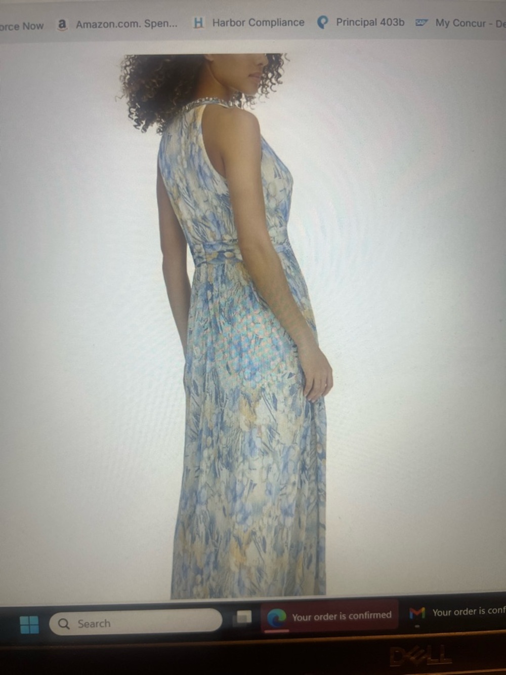 NWT Eliza J Sleeveless Halter Floral Maxi Dress in Blue and Cream Jewel Collar 1 - Picture 2 of 8